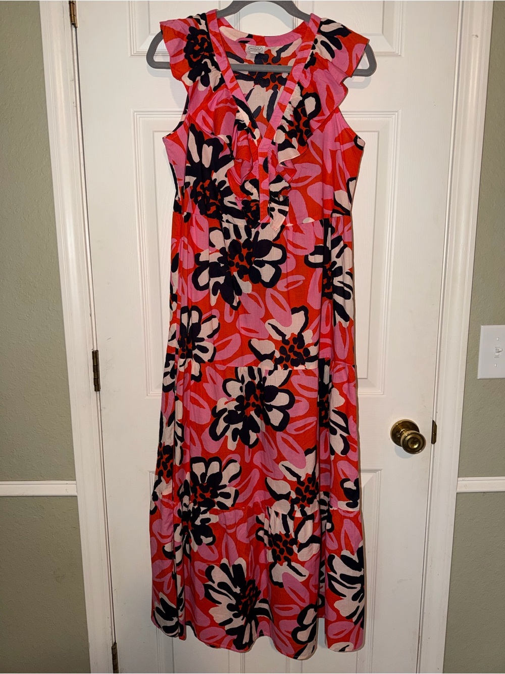 Mud Pie Pink and Black Floral Ruffle Maxi Dress